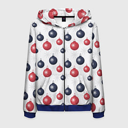 Толстовка 3D на молнии мужская Синие и красные новогодние шары со снежинками, цвет: 3D-синий