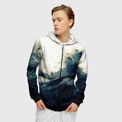Толстовка 3D на молнии мужская Чёрно-синие абстрактные краски, цвет: 3D-черный — фото 2