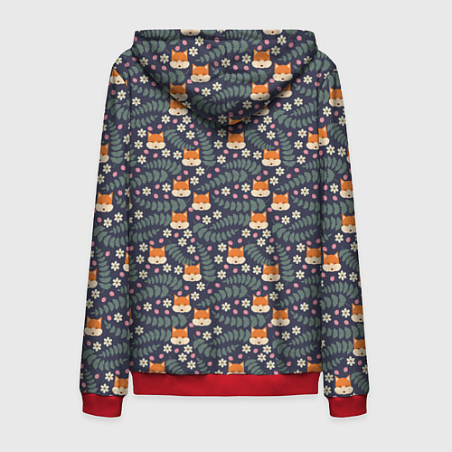 Мужская толстовка на молнии Лесной паттерн с лисьими мордами / 3D-Красный – фото 2