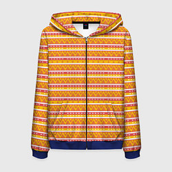 Толстовка 3D на молнии мужская Этнические треугольники паттерн желтый с розовым, цвет: 3D-синий