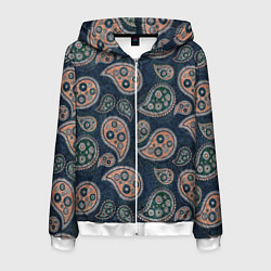 Толстовка 3D на молнии мужская Индийский деним, цвет: 3D-белый