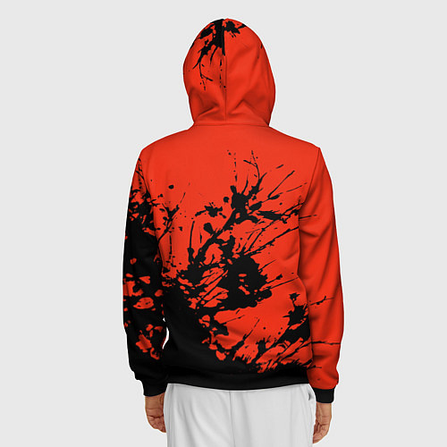 Мужская толстовка на молнии Взрыв чёрной краски на красно-оранжевом / 3D-Черный – фото 4