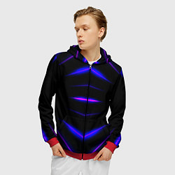 Толстовка 3D на молнии мужская Color black neon stripes, цвет: 3D-красный — фото 2