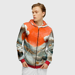 Толстовка 3D на молнии мужская Японский пейзаж абстракция, цвет: 3D-красный — фото 2