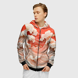 Толстовка 3D на молнии мужская Японские красные волны, цвет: 3D-черный — фото 2