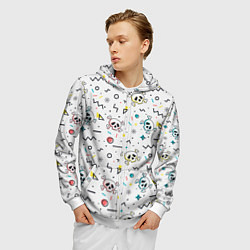 Толстовка 3D на молнии мужская Паттерн с черепами и геометрическими фигурами на Х, цвет: 3D-белый — фото 2