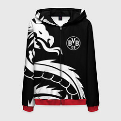 Толстовка 3D на молнии мужская Borussia дракон белый, цвет: 3D-красный