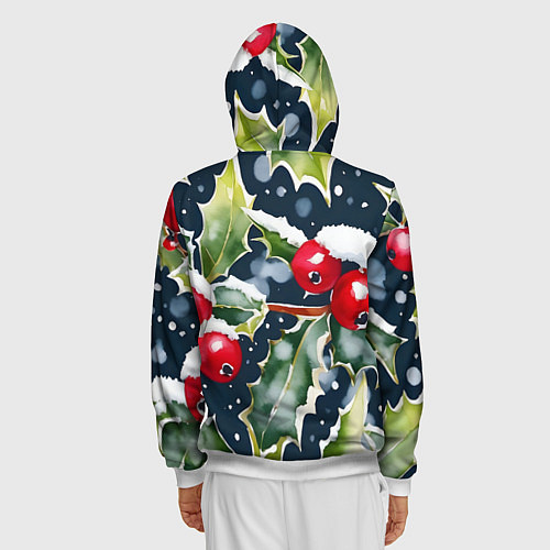 Мужская толстовка на молнии Зимний остролист / 3D-Белый – фото 4