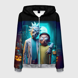 Толстовка 3D на молнии мужская Rick with Morty - halloween night, цвет: 3D-меланж