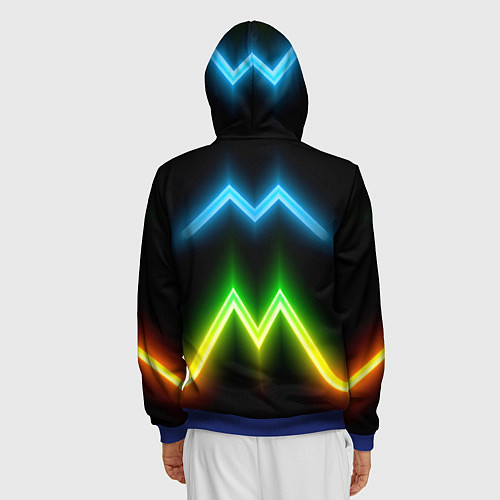 Мужская толстовка на молнии Neon multicolored lines / 3D-Синий – фото 4