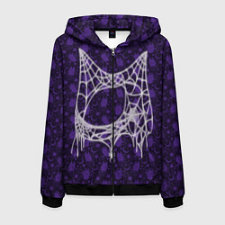 Толстовка 3D на молнии мужская Хэллоуин - Паутина, цвет: 3D-черный