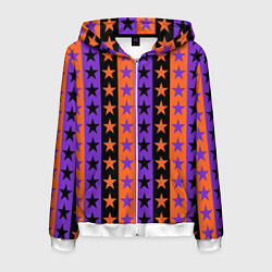 Толстовка 3D на молнии мужская Звёзды Хэллоуина паттерн полосатый, цвет: 3D-белый