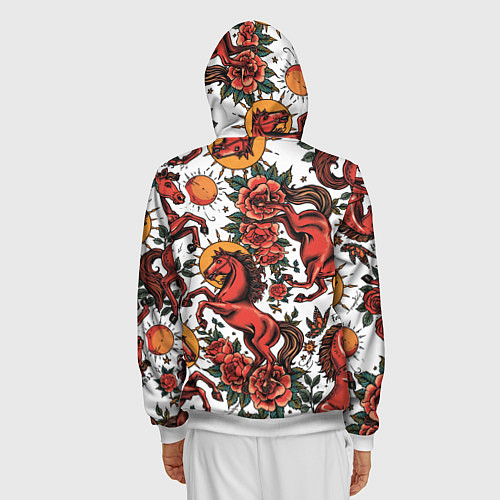 Мужская толстовка на молнии Красный конь в стиле татуировки / 3D-Белый – фото 4
