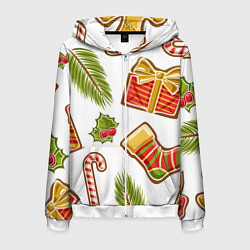 Толстовка 3D на молнии мужская Рождественский вайб, цвет: 3D-белый