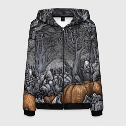 Толстовка 3D на молнии мужская Осенние шалости духов, цвет: 3D-черный