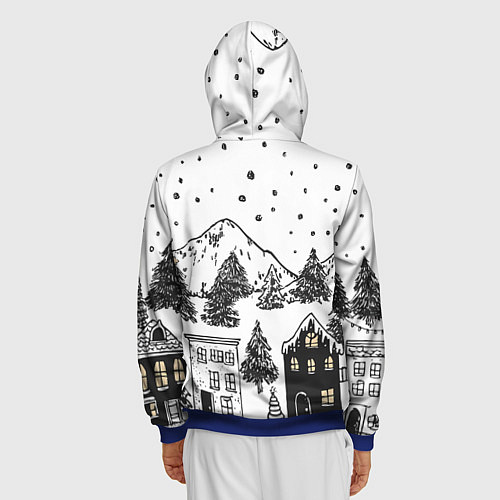 Мужская толстовка на молнии Заснеженный черно-белый город / 3D-Синий – фото 4