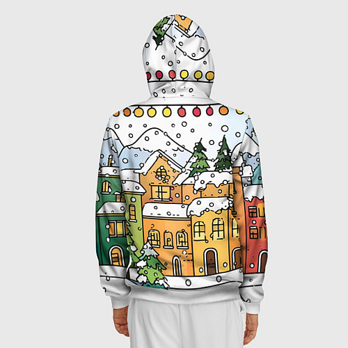 Мужская толстовка на молнии Новогодний снегопад / 3D-Белый – фото 4