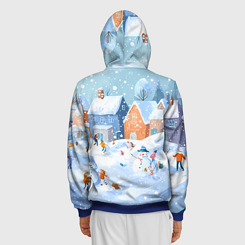 Мужская толстовка на молнии Предновогодний день во дворе / 3D-Синий – фото 4
