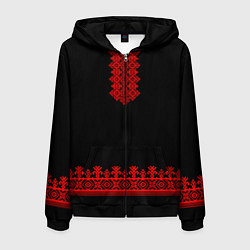 Толстовка 3D на молнии мужская Славянская вышиванка рубаха, цвет: 3D-черный