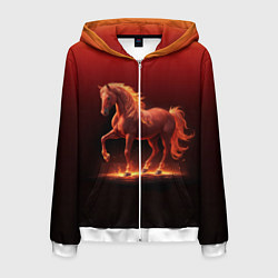 Толстовка 3D на молнии мужская Узор с конем огнем, цвет: 3D-белый