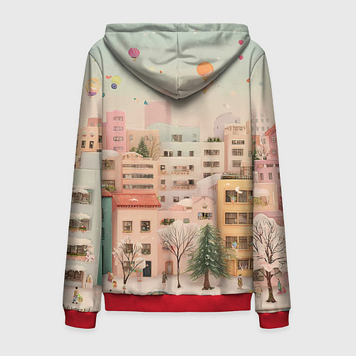 Мужская толстовка на молнии Объемный новогодний город / 3D-Красный – фото 2