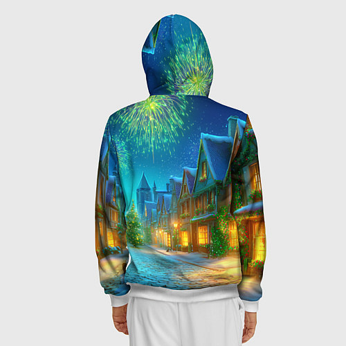 Мужская толстовка на молнии Праздничный новогодний салют / 3D-Белый – фото 4