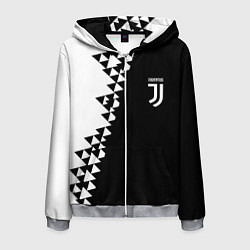 Мужская толстовка на молнии Juventus черно белая геометрия текстура