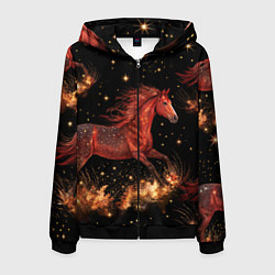Мужская толстовка на молнии Огненные лошади - паттерн