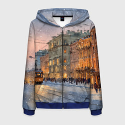 Толстовка 3D на молнии мужская Зимний Санкт-Петербург, цвет: 3D-синий
