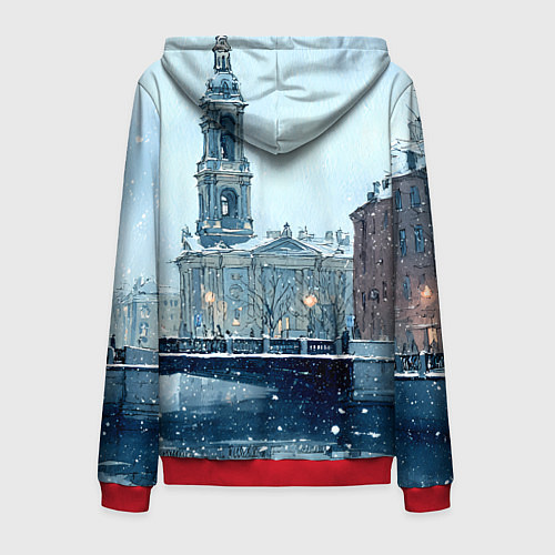 Мужская толстовка на молнии Зимний Питер / 3D-Красный – фото 2