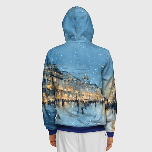 Мужская толстовка на молнии Снежный вечер Санкт-Петербурга / 3D-Синий – фото 4