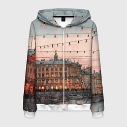 Толстовка 3D на молнии мужская Новогодний зимний Питер, цвет: 3D-белый