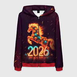 Толстовка 3D на молнии мужская Новогодняя мандариновая лошадь 2026, цвет: 3D-красный