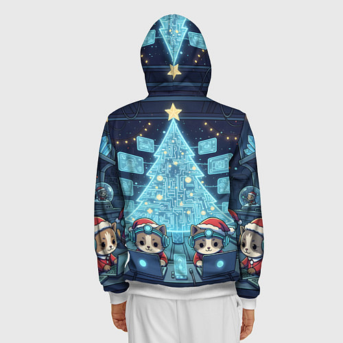 Мужская толстовка на молнии Новогодние котики айтишники / 3D-Белый – фото 4