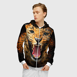 Толстовка 3D на молнии мужская Рык леопарда, цвет: 3D-белый — фото 2
