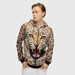 Толстовка 3D на молнии мужская Взгляд леопарда, цвет: 3D-черный — фото 2