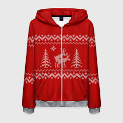 Толстовка 3D на молнии мужская Олени под елками, цвет: 3D-меланж