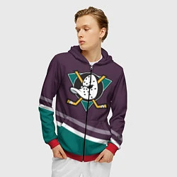 Толстовка 3D на молнии мужская Anaheim Ducks Selanne, цвет: 3D-красный — фото 2