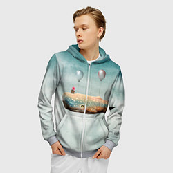 Толстовка 3D на молнии мужская Летящий кит, цвет: 3D-меланж — фото 2