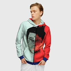 Толстовка 3D на молнии мужская Norton: White & Red, цвет: 3D-синий — фото 2