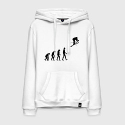 Толстовка-худи хлопковая мужская Эволюция лыжник, цвет: белый