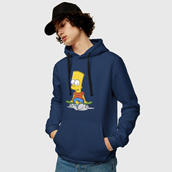 Толстовка-худи хлопковая мужская Барт на скейте, цвет: тёмно-синий — фото 2