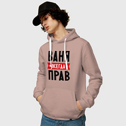 Толстовка-худи хлопковая мужская Ваня всегда прав, цвет: пыльно-розовый — фото 2