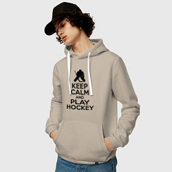 Толстовка-худи хлопковая мужская Keep Calm & Play Hockey, цвет: миндальный — фото 2