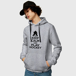 Толстовка-худи хлопковая мужская Keep Calm & Play Hockey, цвет: меланж — фото 2