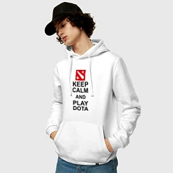 Толстовка-худи хлопковая мужская Keep Calm & Play Dota, цвет: белый — фото 2