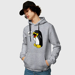 Толстовка-худи хлопковая мужская Пингвин: Linux, цвет: меланж — фото 2