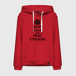 Толстовка-худи хлопковая мужская Keep Calm & Pray Cthulhu, цвет: красный