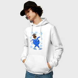 Толстовка-худи хлопковая мужская Олень на коньках, цвет: белый — фото 2