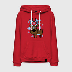 Толстовка-худи хлопковая мужская Олень и снежинки, цвет: красный
